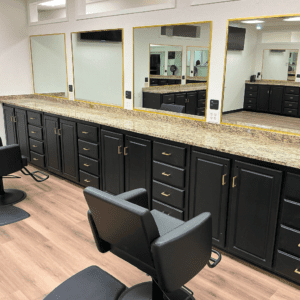 Hair salon with wooden flooring