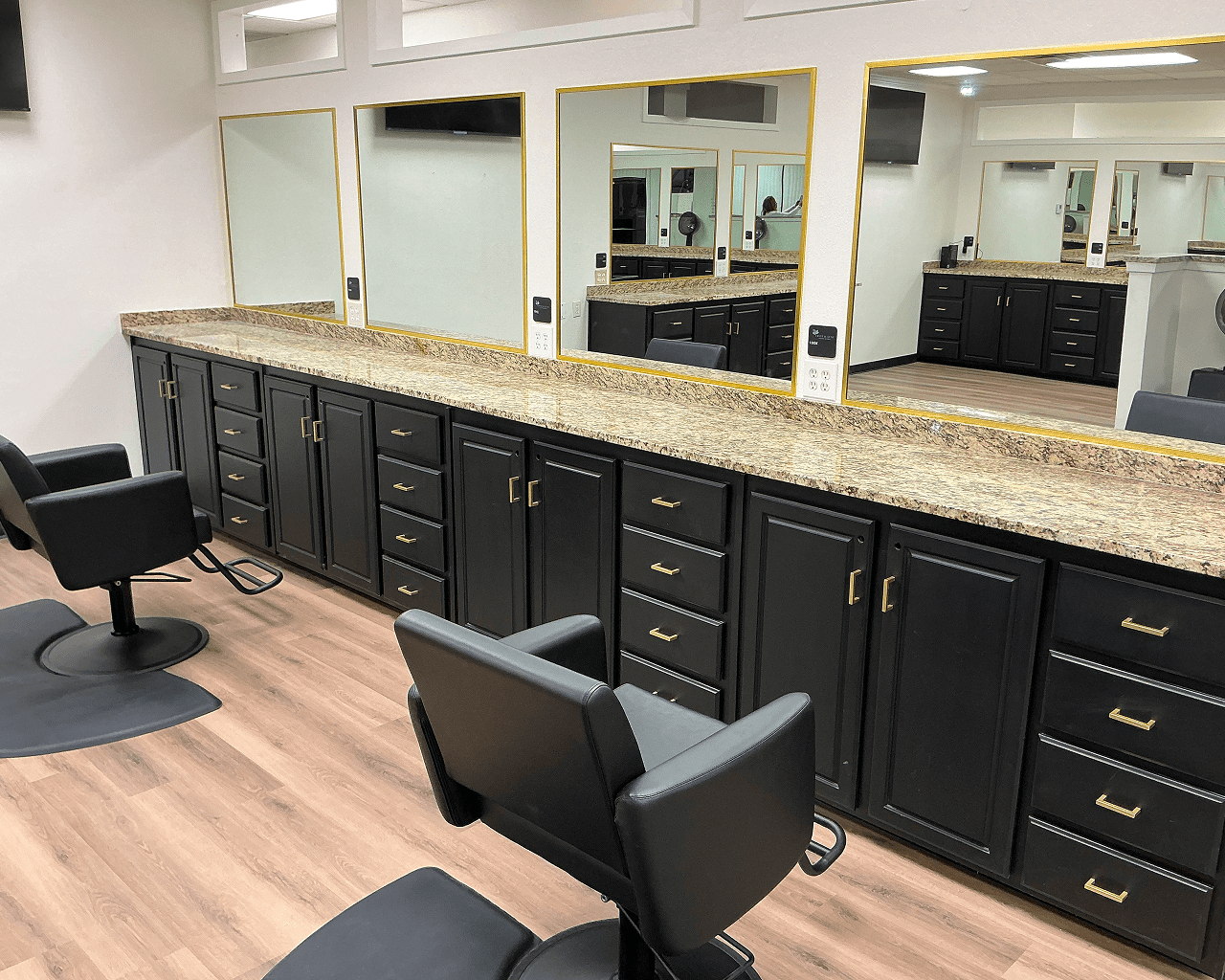 Hair salon with wooden flooring